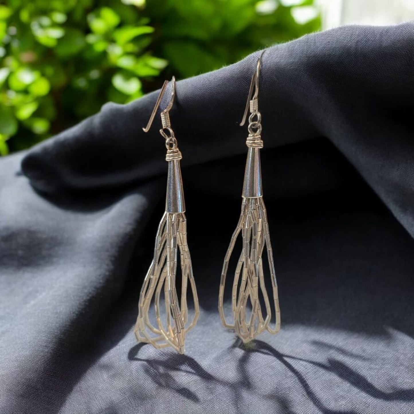 Aros Largos de mostacilla de Plata